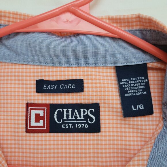Chaps Orange Checkered Button-Down Short Sleeve Shirt Easy Care Mens Size L - Picture 6 of 8